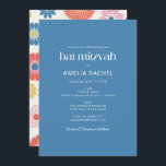 Invitation Bat mitzvah bleu fleur Boho scandinave<br><div class="desc">Boho folk scandinave bleu simple Bat mitzvah Invitation</div>
