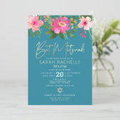 Invitation Bat mitzvah Bleu Gold Script Floral Aquarelle (Debout devant)