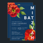 Invitation Bat mitzvah bleu marine Rouge Floral Aquarelle mod<br><div class="desc">Soyez fier, réjouissez-vous et présentez ce jalon de votre Bat mitzvah préféré avec cette invitation sophistiquée et personnalisée ! Une aquarelle chic, étonnante, rouge florale avec un style san serif moderne recouvre un arrière - plan bleu marine. Personnalisez le texte personnalisé avec le nom, la date et les informations de...</div>