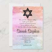 Invitation Bat mitzvah bleu orange rose de fille d'or (Devant)