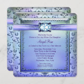 Invitation Bat mitzvah bleu pourpre et Turquoise (Devant / Derrière)
