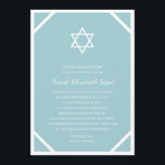 Invitation Bat mitzvah bleu simple et élégant<br><div class="desc">Cette invitation Bat mitzvah simple et intemporelle présente une étoile blanche de David,  un arrière - plan bleu et un cadre unique. Des informations et/ou des photos supplémentaires peuvent être ajoutées au verso de la carte si nécessaire.</div>