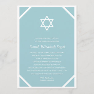 Invitation Bat mitzvah bleu simple et élégant