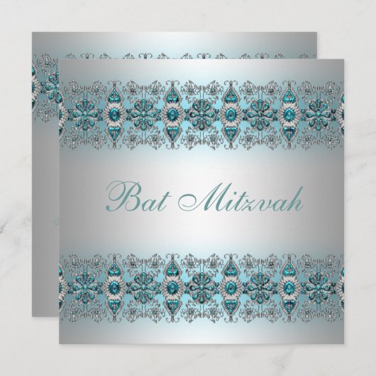 Invitation Bat mitzvah bleu turquoise (Devant / Derrière)