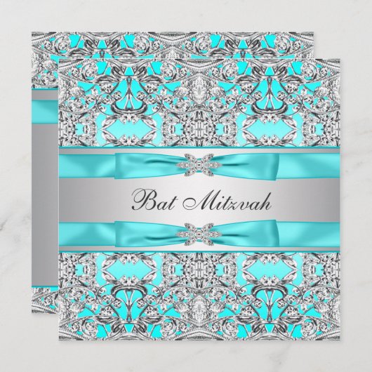 Invitation Bat mitzvah bleu turquoise (Devant / Derrière)
