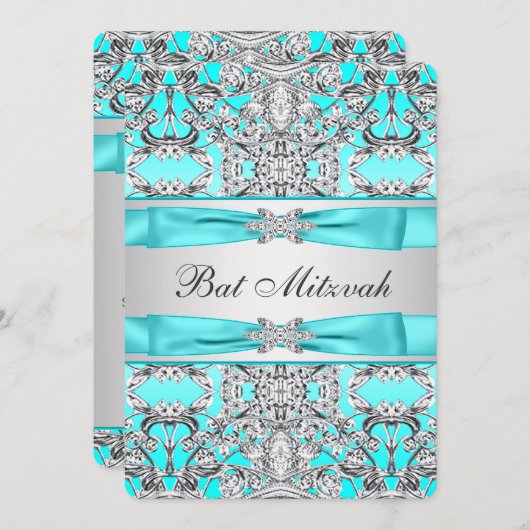 Invitation Bat mitzvah bleu turquoise (Devant / Derrière)