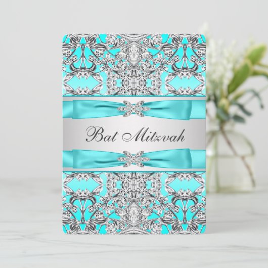 Invitation Bat mitzvah bleu turquoise (Debout devant)