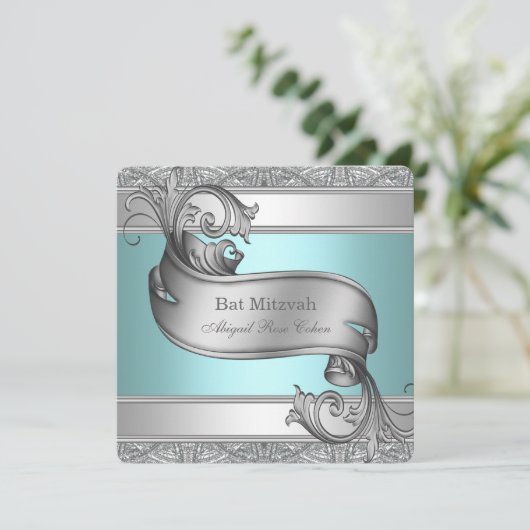 Invitation Bat mitzvah bleu Turquoise (Debout devant)