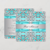 Invitation Bat mitzvah bleu turquoise (Devant / Derrière)