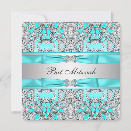 Invitation Bat mitzvah bleu turquoise (Devant)