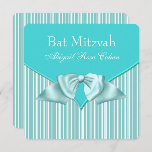 Invitation Bat mitzvah bleu turquoise (Devant / Derrière)