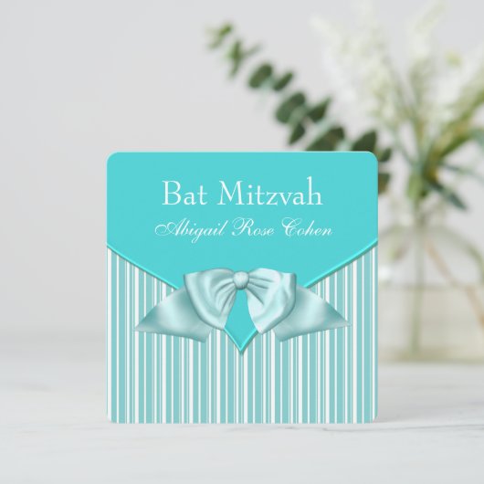 Invitation Bat mitzvah bleu turquoise (Debout devant)