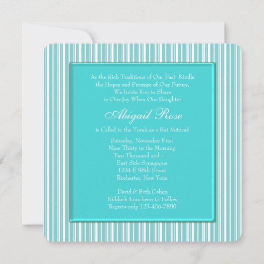 Invitation Bat mitzvah bleu turquoise (Dos)