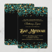 Invitation Bât Mitzvah Bleu Turquoise et Or (Devant / Derrière)