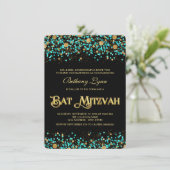 Invitation Bât Mitzvah Bleu Turquoise et Or (Debout devant)