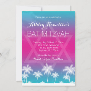 Invitation Bat mitzvah bleu Turquoise tropical