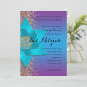 Invitation Bat mitzvah Bleu Violet Ombre Faux Parties scintil (Debout devant)