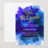 Invitation Bat Mitzvah Bleue et Violette (Devant / Derrière)