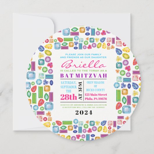 Invitation Bat mitzvah BLING Gemstone (Devant)