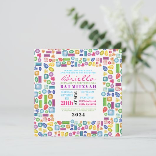 Invitation Bat mitzvah BLING Gemstone (Debout devant)