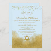 Invitation Bat mitzvah Blue Gold (Devant / Derrière)