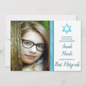 Invitation Bat mitzvah Blue Opal Photo moderne Chic Design (Devant)