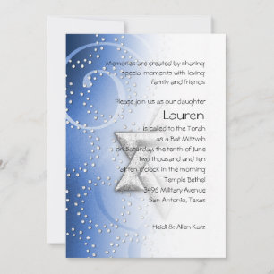 Invitation Bat mitzvah Blue Shimmer Star de David