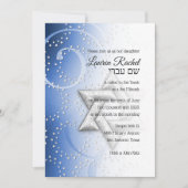 Invitation Bat mitzvah Blue Shimmer Star de David (Devant)