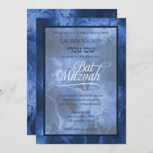 Invitation bat mitzvah Blue Watercolor Flowers