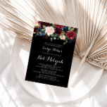 Invitation Bat mitzvah botanique noir rustique<br><div class="desc">Cette invitation rustique de bat mitzvah botanique noir est parfaite pour un bat mitzvah classique. Le design est composé de fleurs bordeaux,  rouges,  navy,  bleues et rousses rayonnantes et gracieuses peintes à la main dans un arrière - plan noir,  inspirant beauté naturelle.</div>