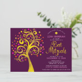 Invitation Bat mitzvah Bourgogne Gold Foil Arbre de vie moder (Debout devant)