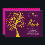 Invitation Bat mitzvah Bourgogne Gold Foil Arbre de vie moder<br><div class="desc">Soyez fier, réjouissez-vous et présentez cette étape importante de votre Bat mitzvah préféré ! Ce faux arbre graphique en feuille d'or avec rose, orange et rouge brillant Star de David et point "feuilles" sur un riche arrière - plan bordeaux violet est l'invitation parfaite pour cette occasion spéciale. Une toute petite...</div>