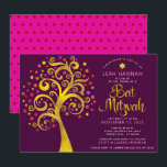 Invitation Bat mitzvah Bourgogne Gold Foil Arbre de vie moder<br><div class="desc">Soyez fier, réjouissez-vous et présentez cette étape importante de votre Bat mitzvah préféré ! Ce faux arbre graphique en feuille d'or avec rose, orange et rouge brillant Star de David et point "feuilles" sur un riche arrière - plan bordeaux violet est l'invitation parfaite pour cette occasion spéciale. Une toute petite...</div>