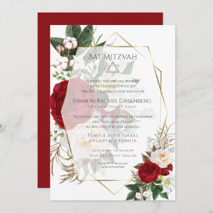 Invitation BAT MITZVAH   Bourgogne Peony Verse 2