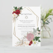 Invitation BAT MITZVAH | Bourgogne Peony Verse 3 (Debout devant)