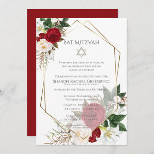 Invitation BAT MITZVAH   Bourgogne Peony Verse 3