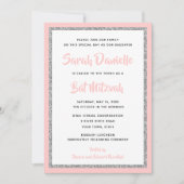 Invitation Bat mitzvah brillant rose et argenté rectangle (Devant)