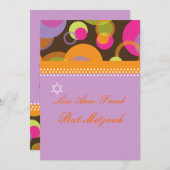 Invitation Bat mitzvah+Bulles motrices/orange/rose vif (Devant / Derrière)