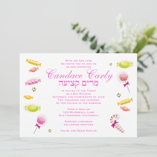 Invitation Bat mitzvah Candy Candyland Thème (Debout devant)