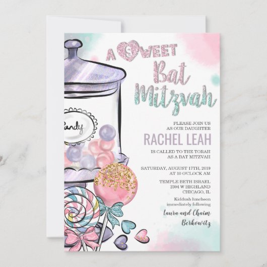 Invitation Bat mitzvah Candyland (Devant)