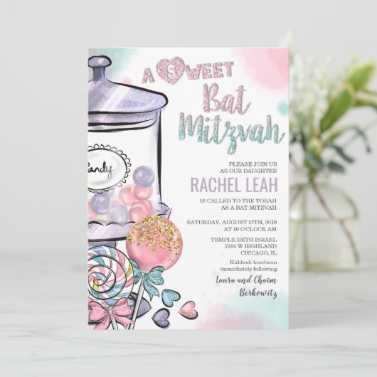 Invitation Bat mitzvah Candyland (Debout devant)
