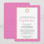 Invitation BAT MITZVAH chervon motif or glittery rose (Devant / Derrière)