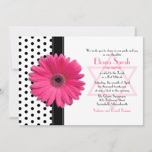 Invitation Bat mitzvah Chic Polka Dot Rose Daisy