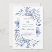 Invitation Bat mitzvah | Chinoiserie florale bleue et blanche (Devant)