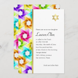Invitation Bat mitzvah Coloré Star Damask