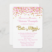 Invitation Bat mitzvah Confetti rose et or (Devant / Derrière)