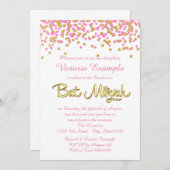Invitation Bat mitzvah Confetti rose et or (Devant / Derrière)