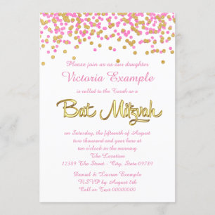 Invitation Bat mitzvah Confetti rose et or