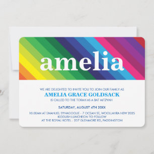 Invitation BAT MITZVAH cool gras coloré bande arc-en-ciel