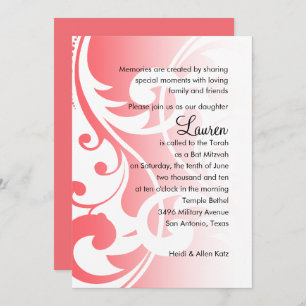Invitation Bat mitzvah Coral Rose Blanc Flèches contemporaine